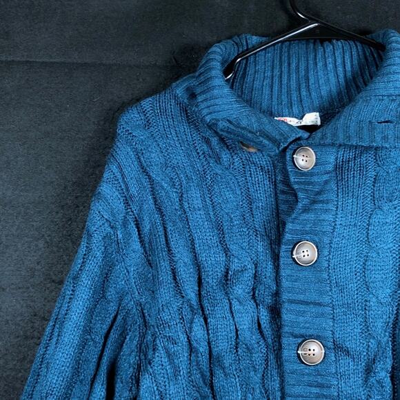 H2H Mens Sweater Blue Button Front Cardigan High Neck 100% Acrylic Medium - Picture 4 of 12